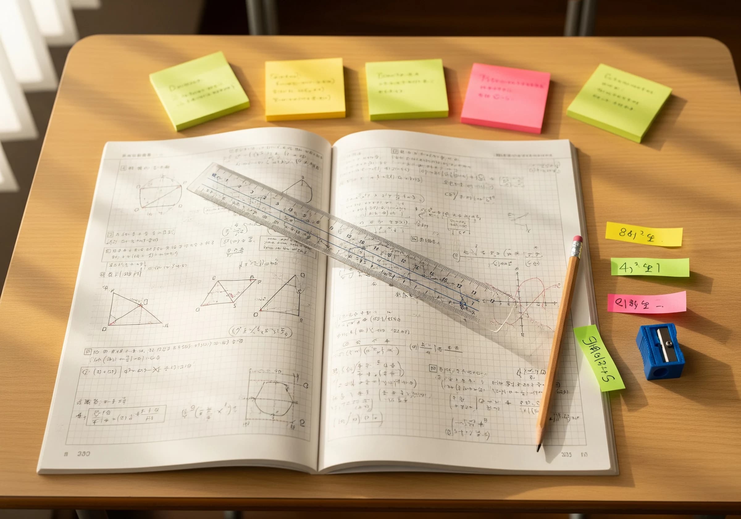 数学の問題演習に取り組む机の上